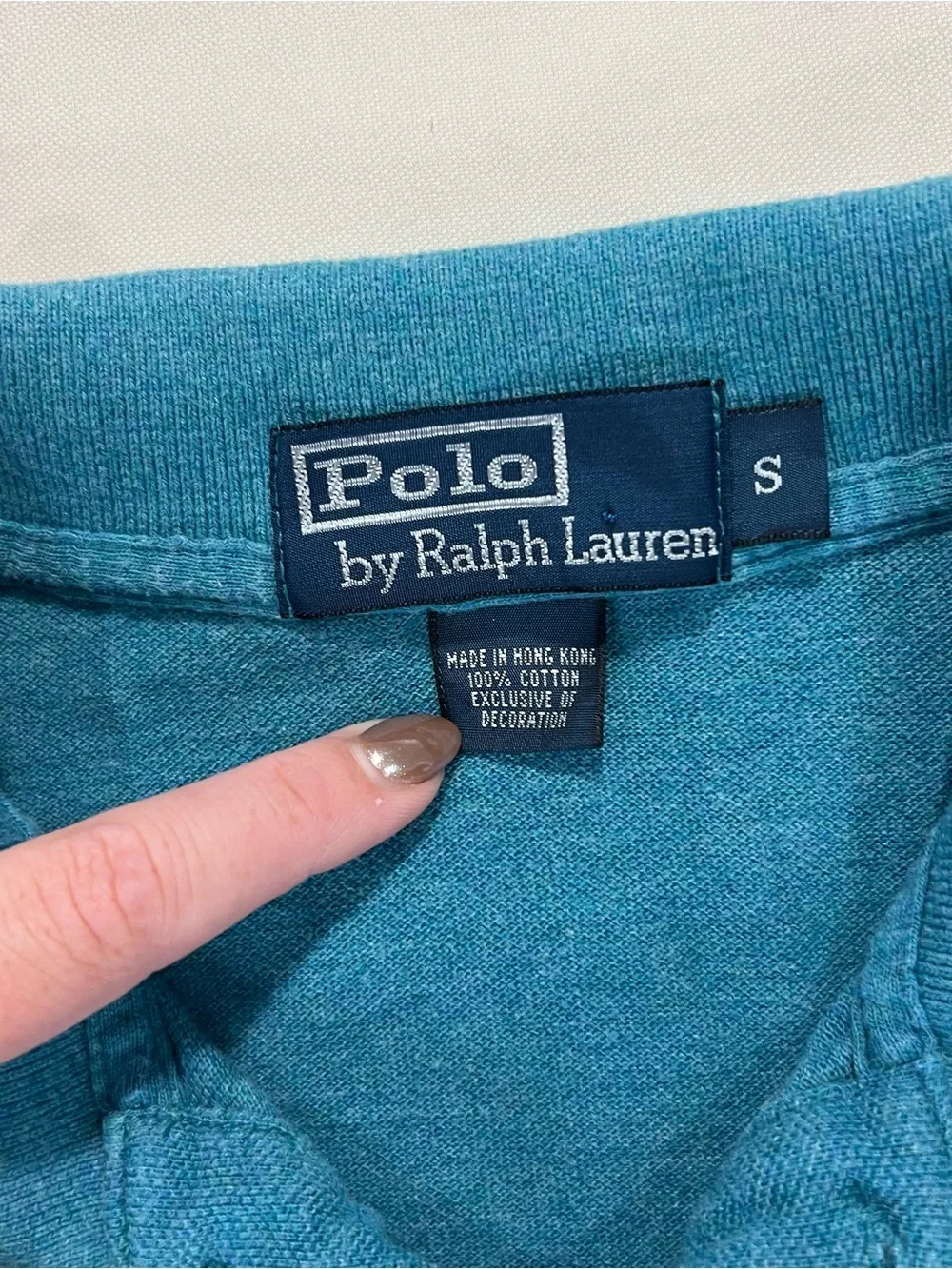 90s Polo Ralph Lauren Classic Fit Heathered Teal Polo Shirt - Size S (Pink Pony)